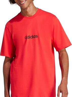 Adidas Mens Essentials Linear Single Jersey T-Shirt Pure Ruby / Black Large